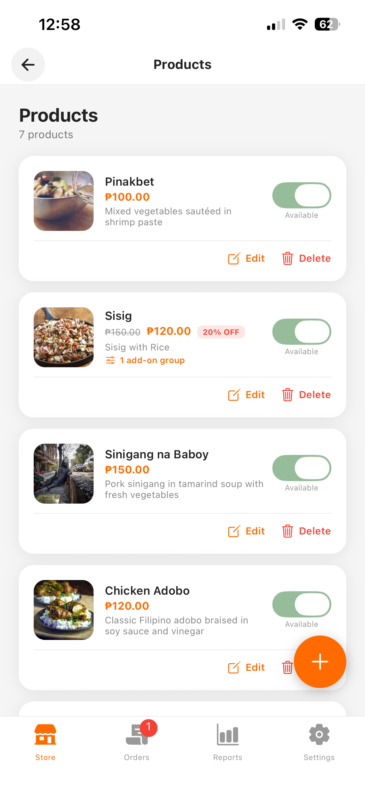 Store Products Screen