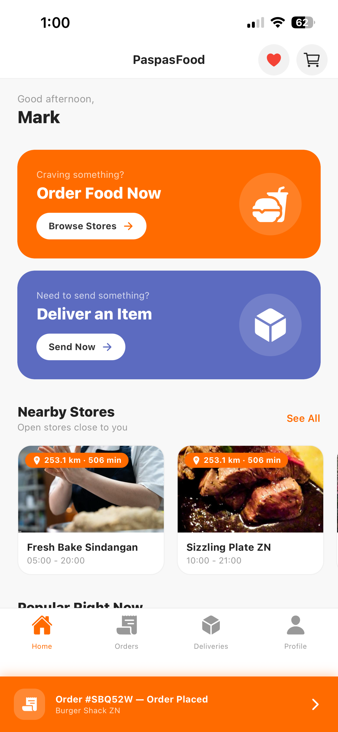 PaspasFood Home Screen