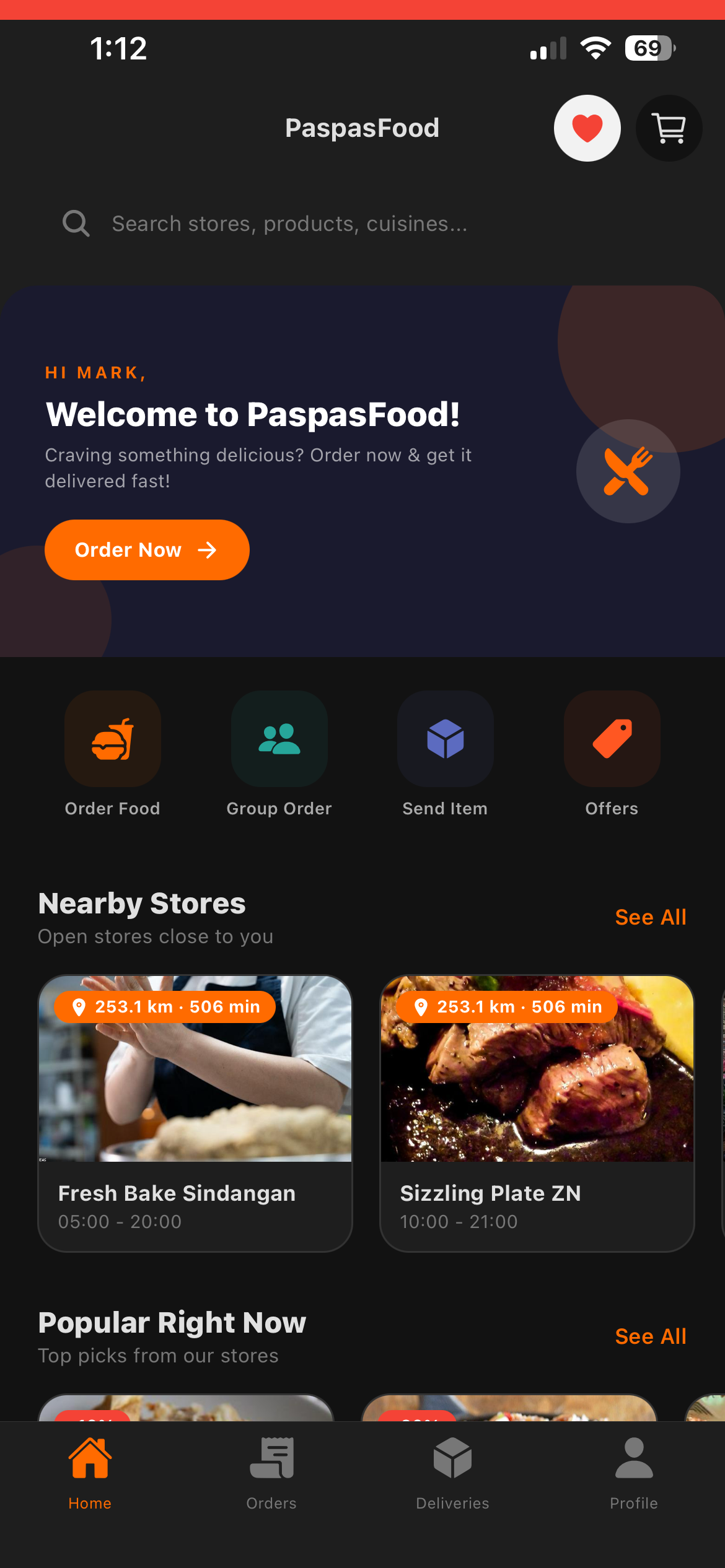 PaspasFood Home Screen